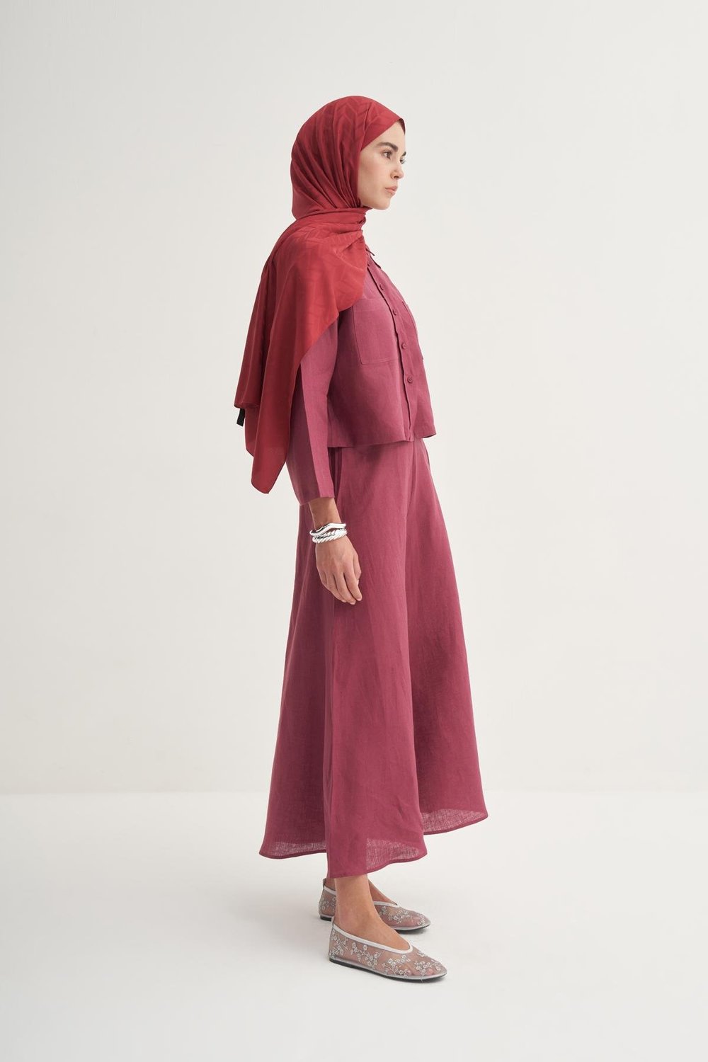 Baklava Desen Pamuk İpek Şal Bordo