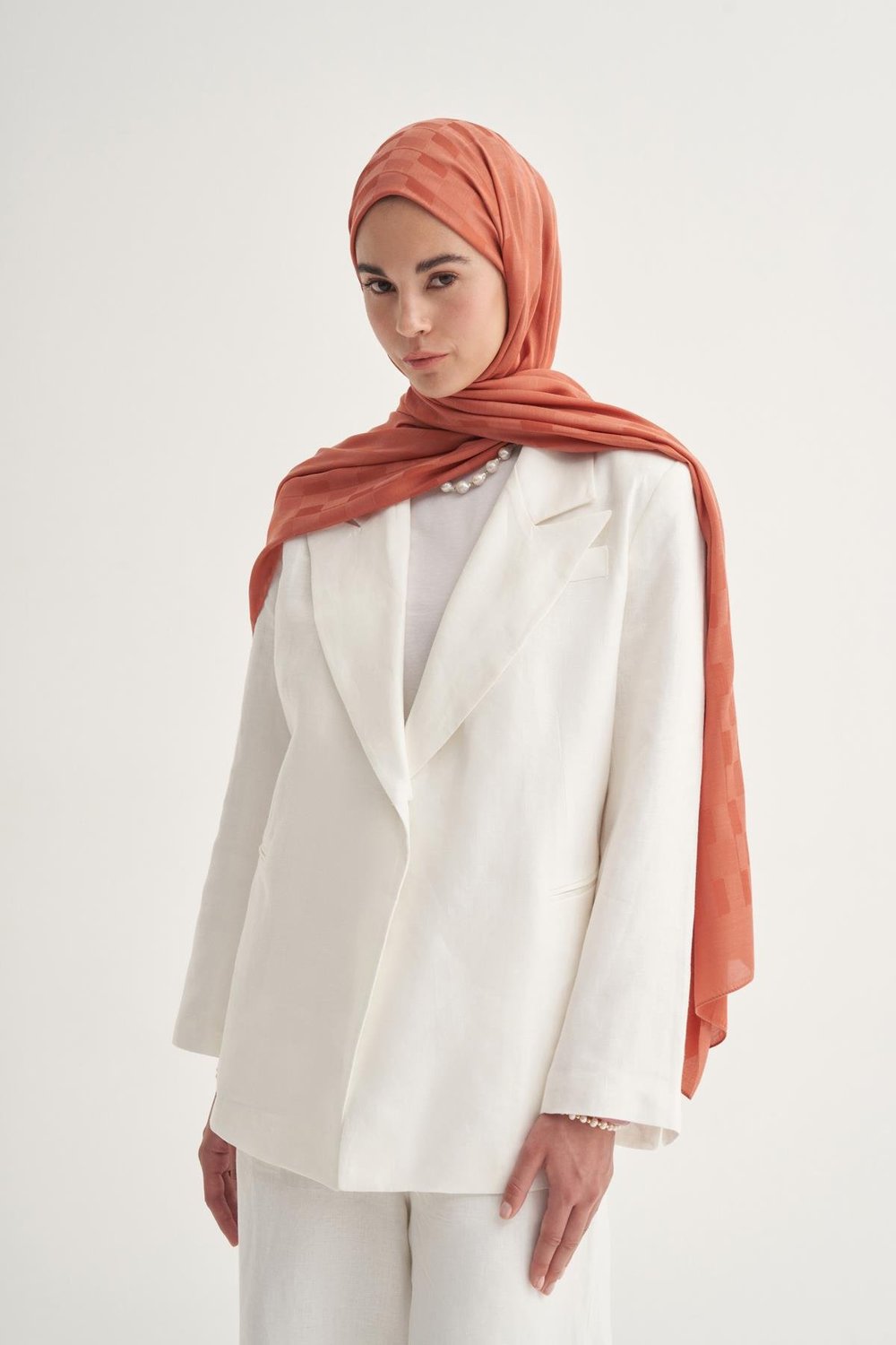 Küpçizgi Jakar İtalyan İpekli Şal Kiremit