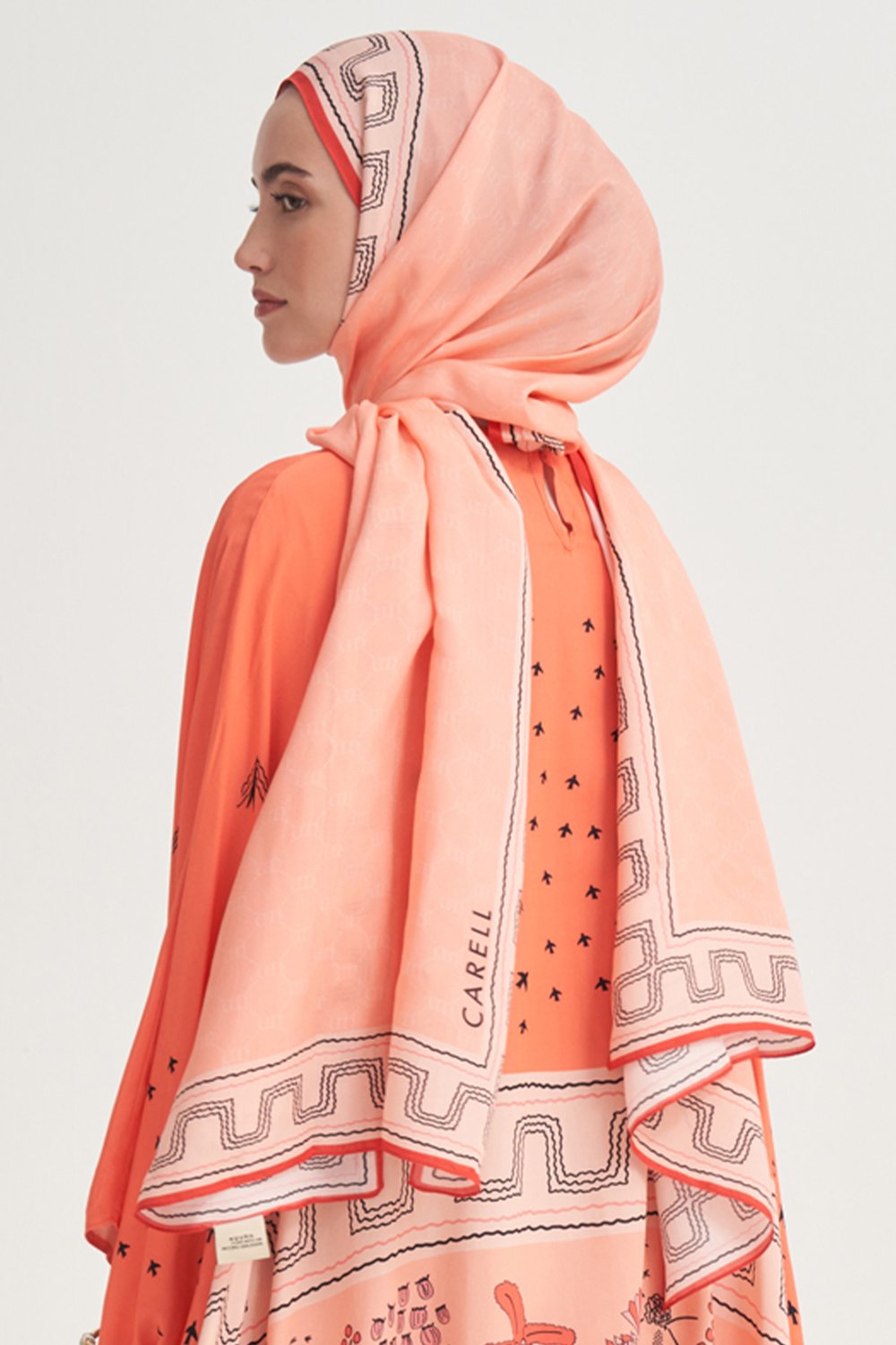 Dora Monogram Floş Şal Mercan