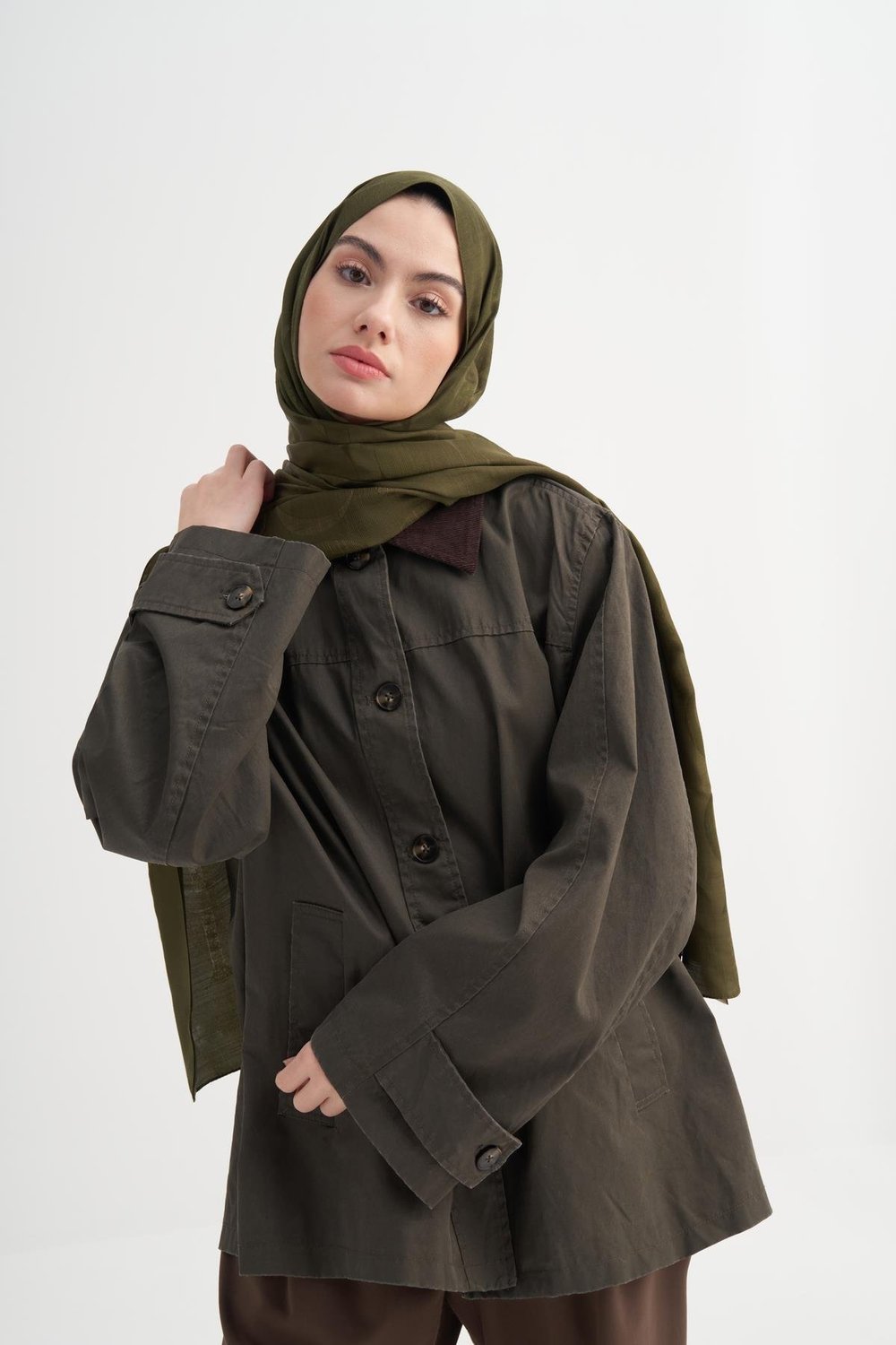 Monogram Desen Rina Floş Jakar Şal Haki