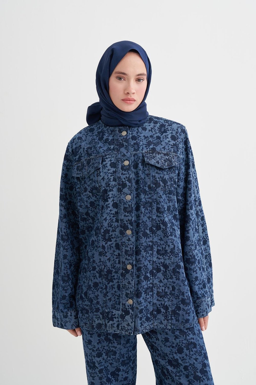 Floral Monogram Desen Jean Ceket