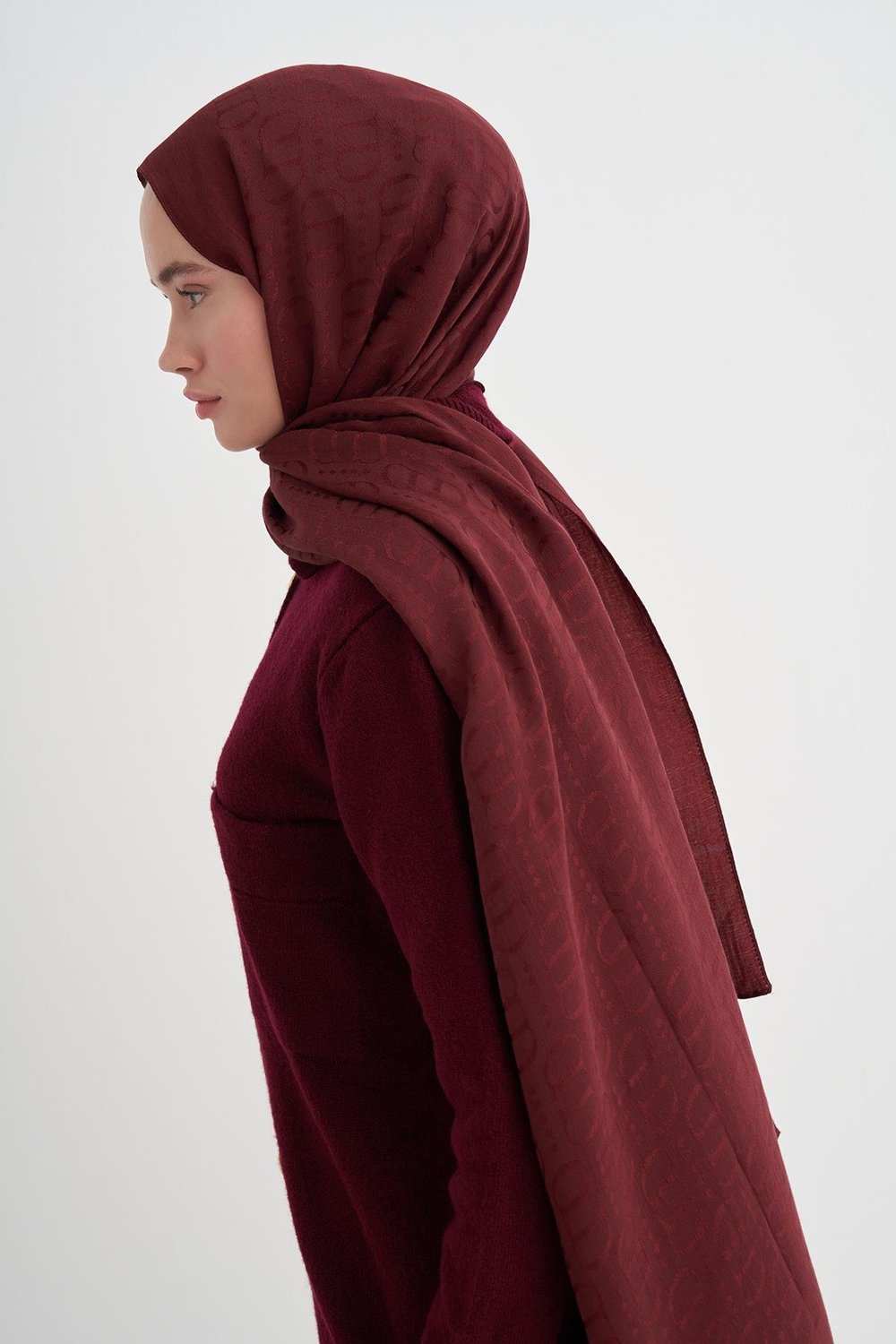 Luxe Desen Liora Pamuk Şal Bordo