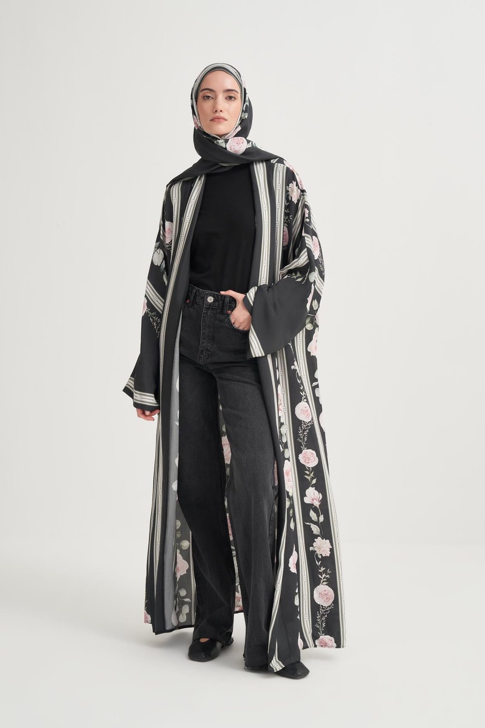 Floris Premium Floş Abaya Siyah