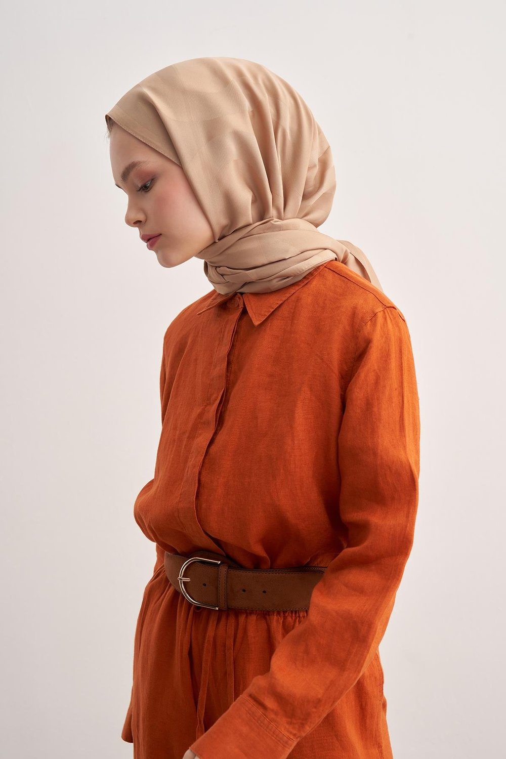 C Desen Monogram Pamuk İpek Şal Gold