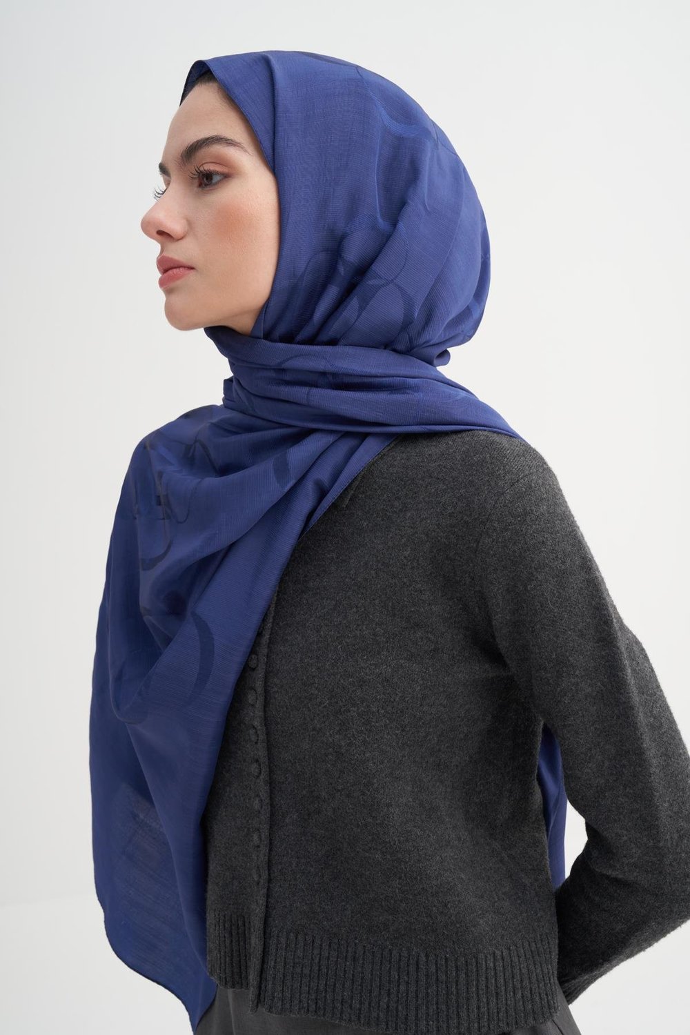 Aura Desen Rina Floş Jakar Şal Lacivert