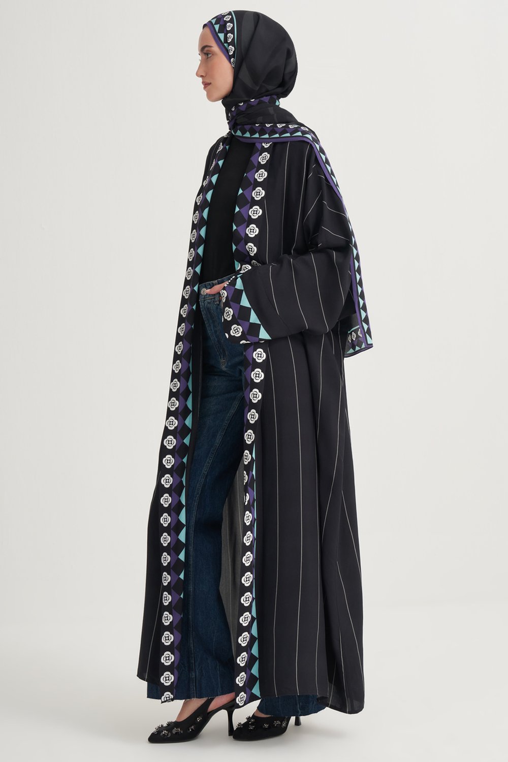 Manesa Premium Floş Abaya Siyah