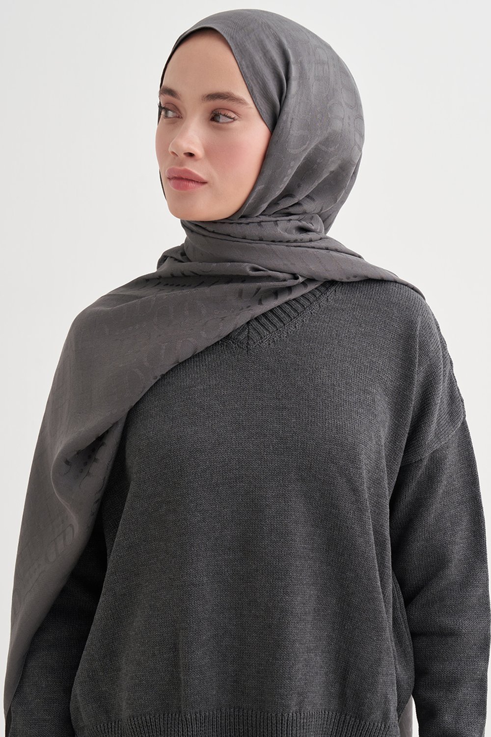 Luxe Desen Liora Pamuk Şal Antrasit