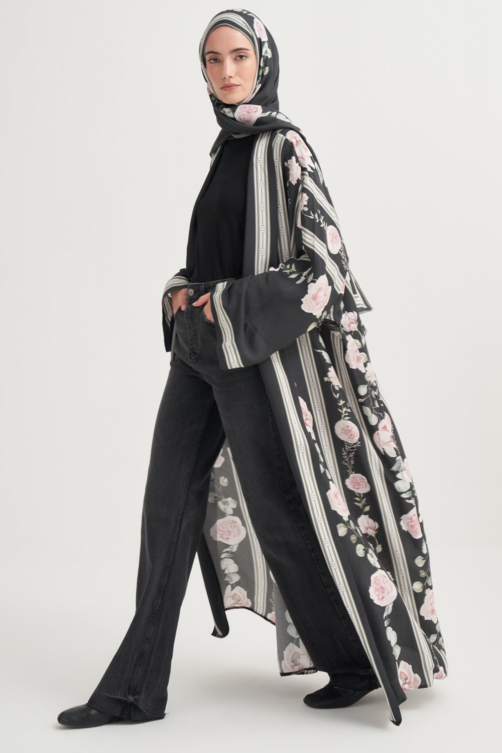 Floris Premium Floş Abaya Siyah