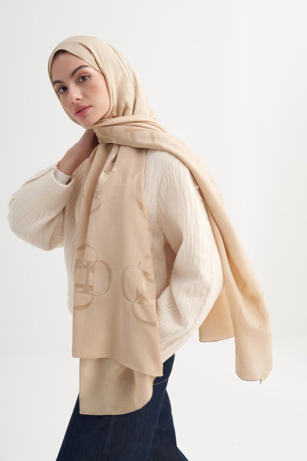 Aura Desen Rina Floş Jakar Şal Bej