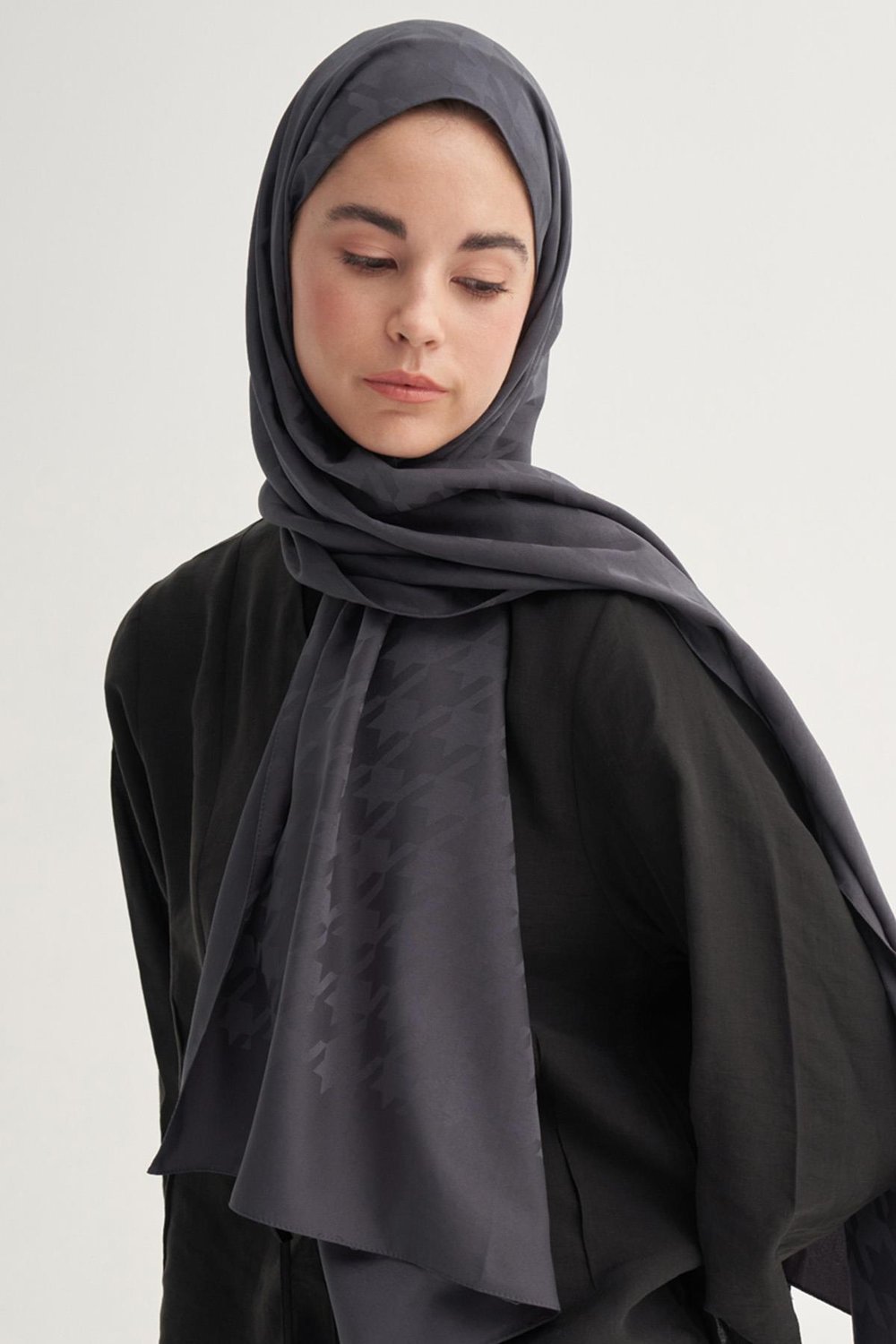 Kazayağı Desen Pamuk İpek Şal Antrasit