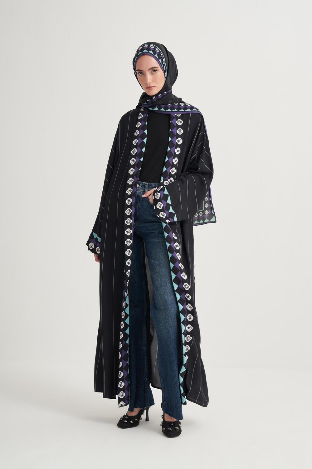 Manesa Premium Floş Abaya Siyah