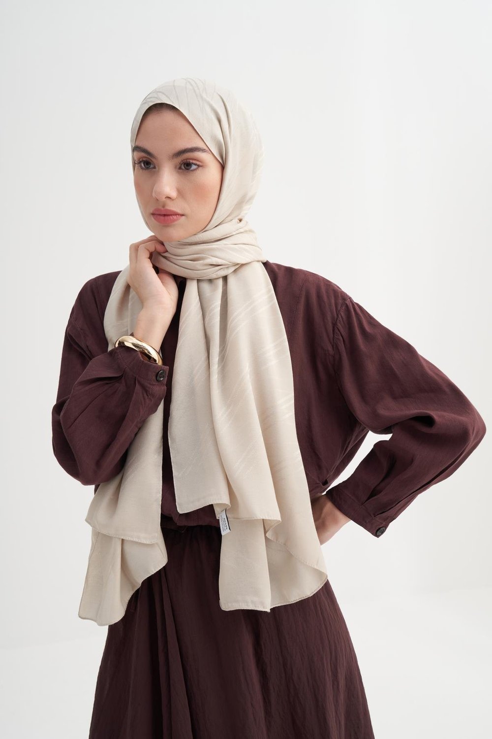 Simetrik Jakar  İtalyan İpekli Şal Camel