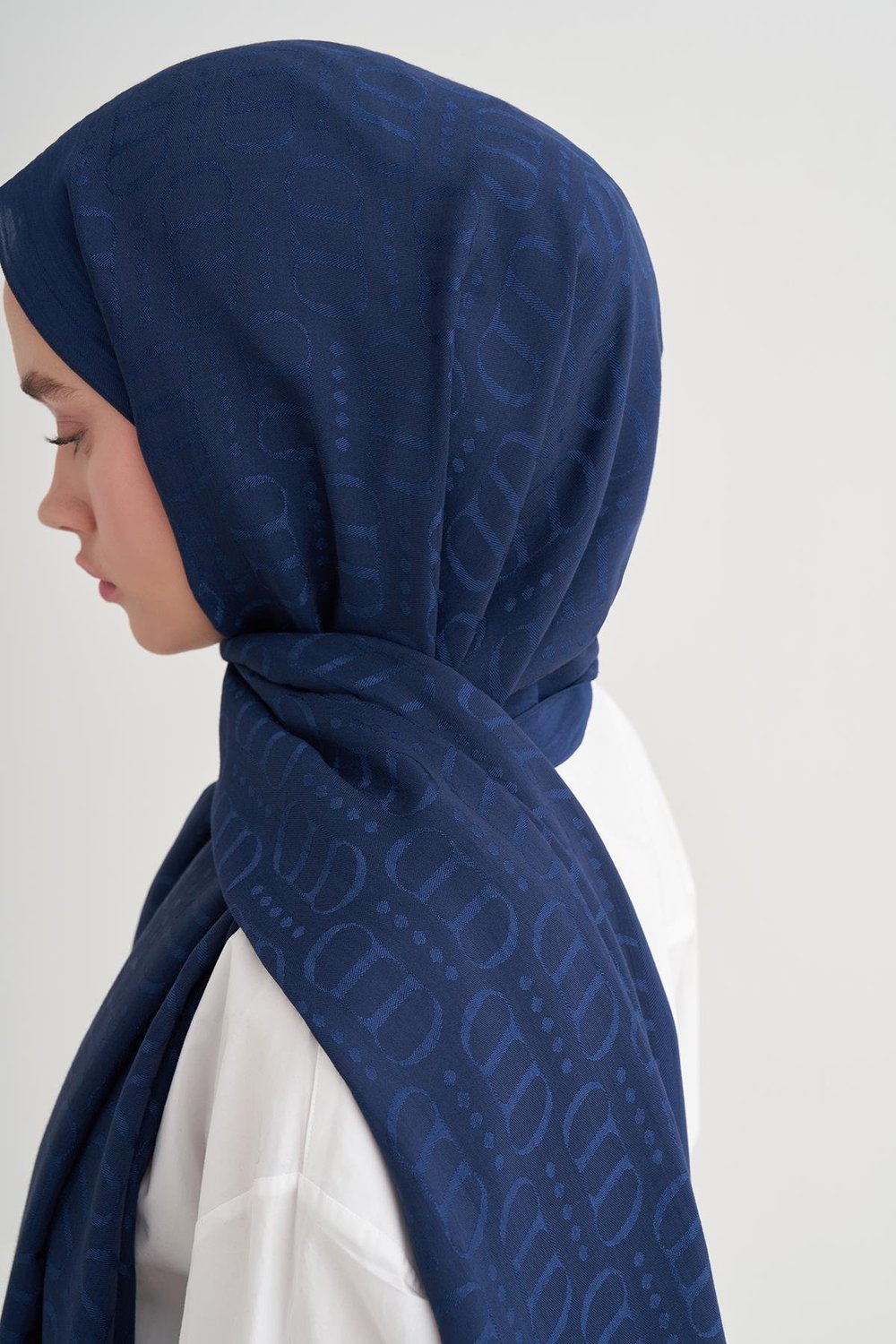 Luxe Desen Liora Pamuk Şal Lacivert