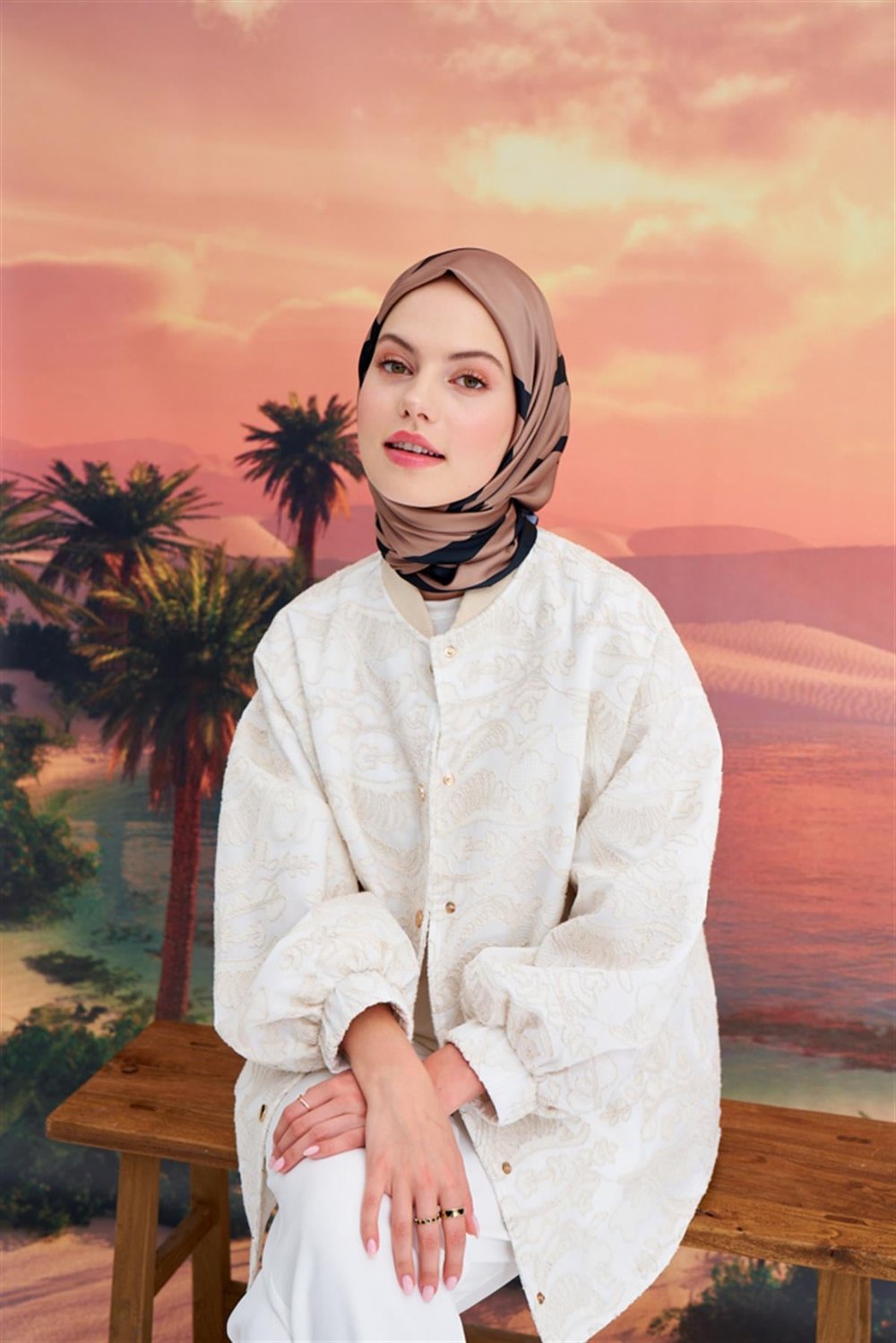 Amora Eşarp Maxsi Çizgi Desen Taba