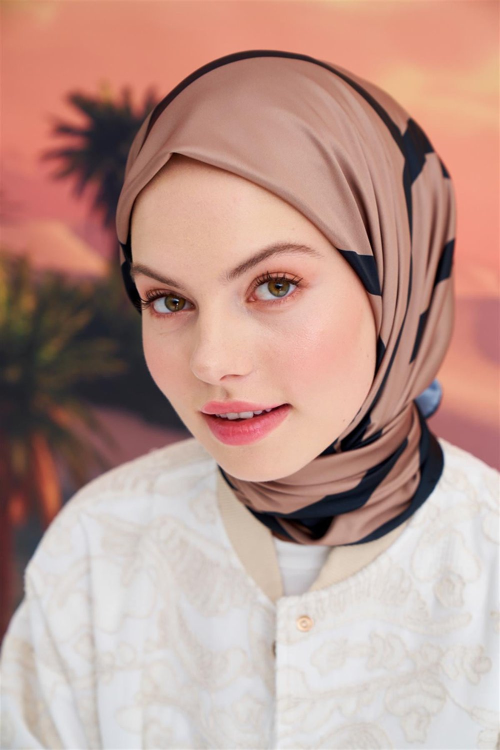 Amora Eşarp Maxsi Çizgi Desen Taba