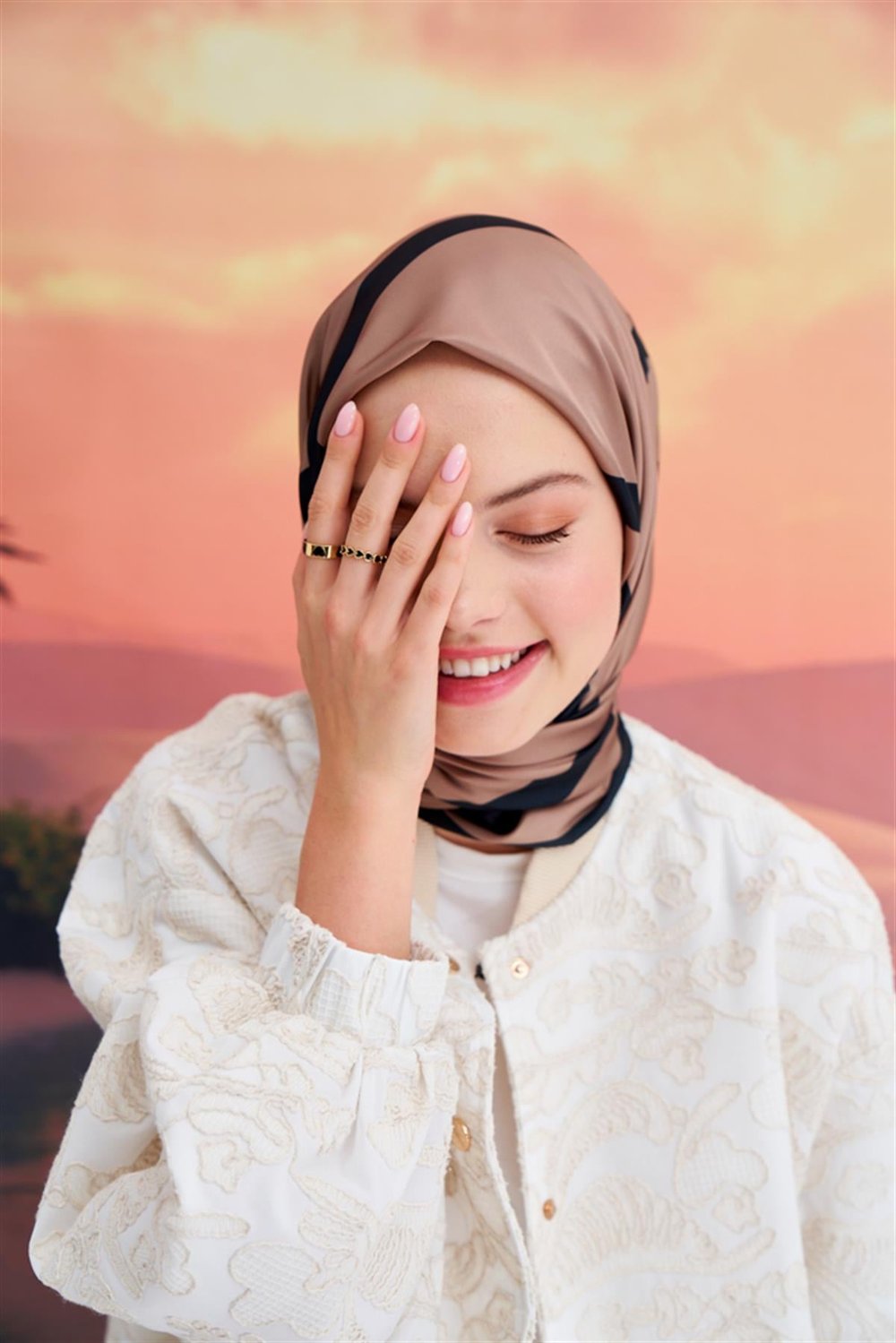 Amora Eşarp Maxsi Çizgi Desen Taba