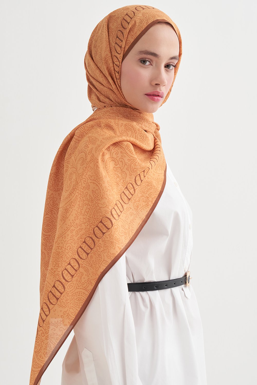 Elenora Monogram Floş Şal Turuncu