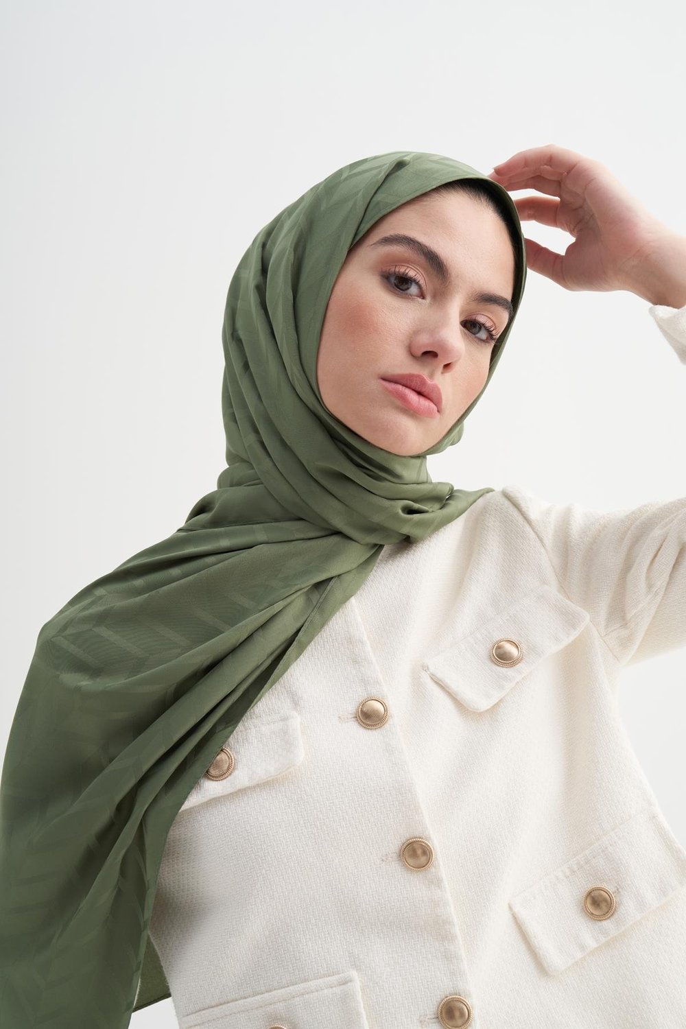 Baklava Desen Pamuk İpek Şal Orman Yeşili