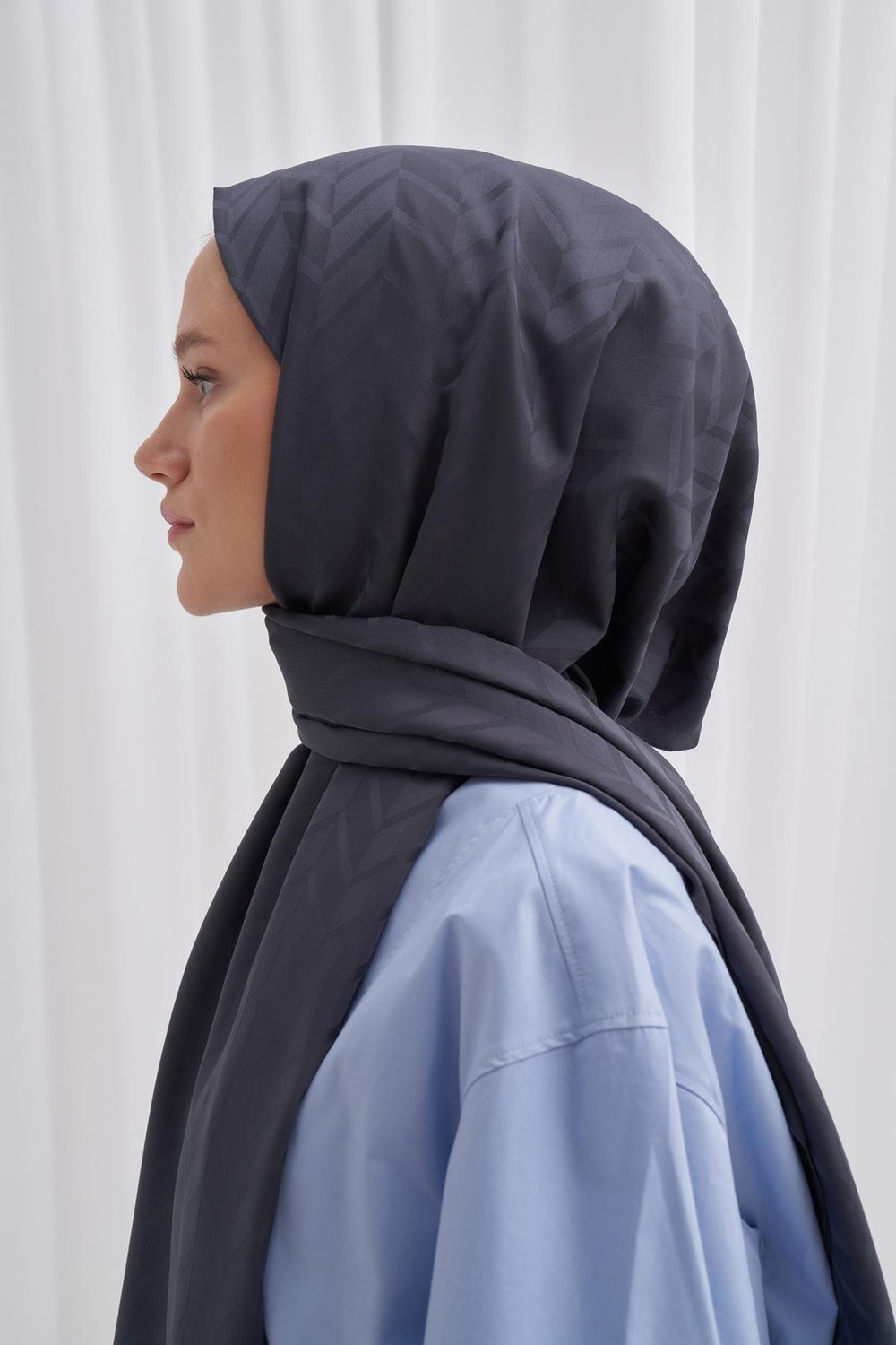 Baklava Desen Pamuk İpek Şal Antrasit