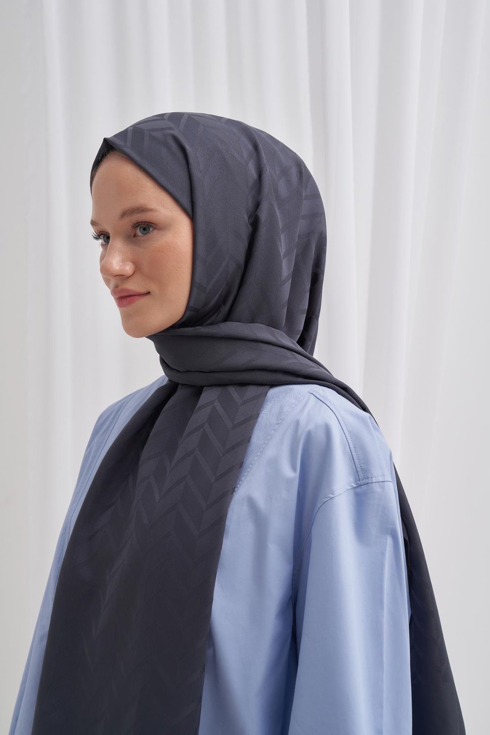 Baklava Desen Pamuk İpek Şal Antrasit