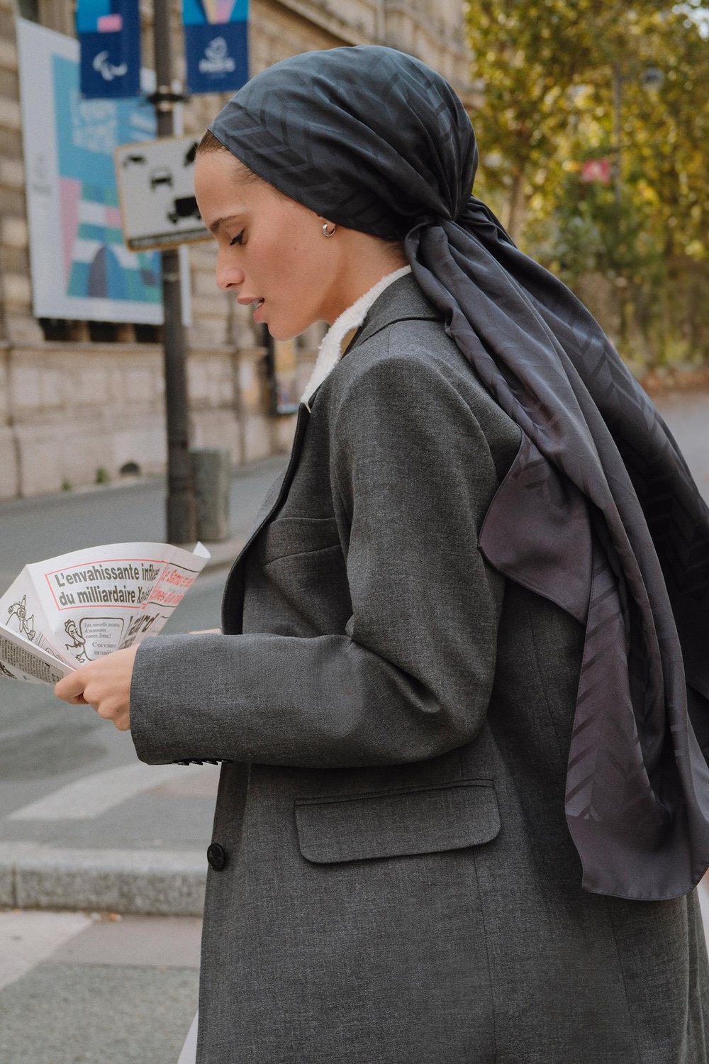 Baklava Desen Pamuk İpek Şal Antrasit