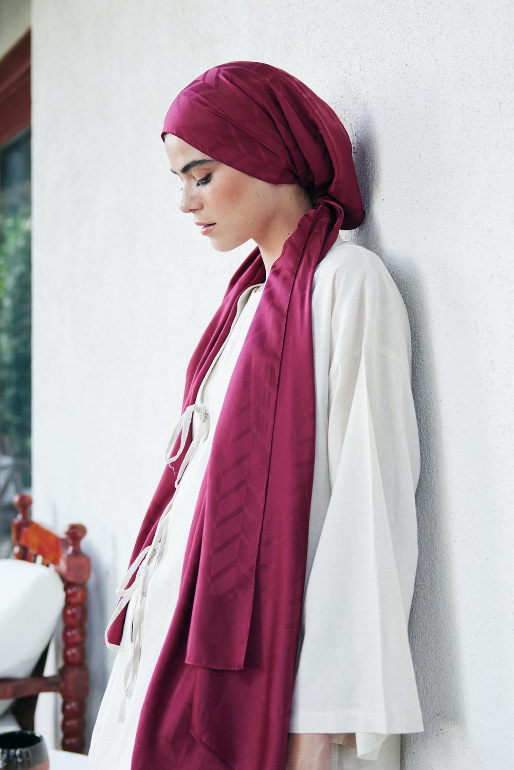 Baklava Desen Pamuk İpek Şal Bordo