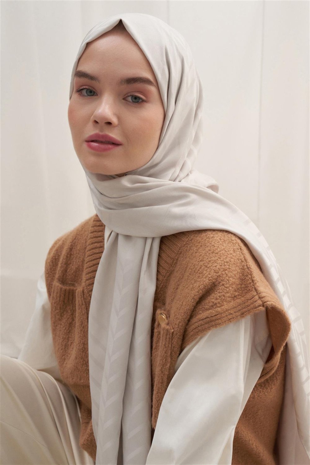 Baklava Desen Pamuk İpek Şal Gümüş