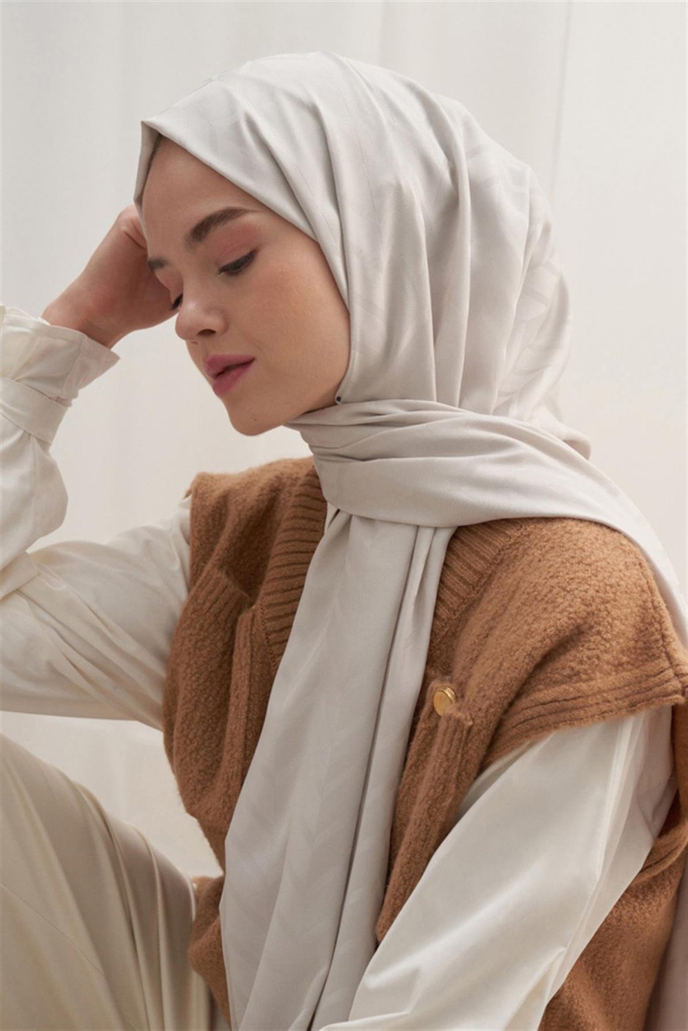 Baklava Desen Pamuk İpek Şal Gümüş