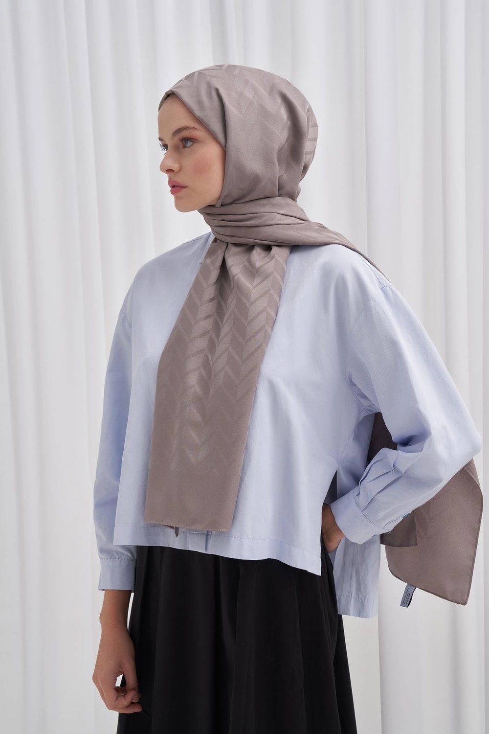 Baklava Desen Pamuk İpek Şal Küllü Gri