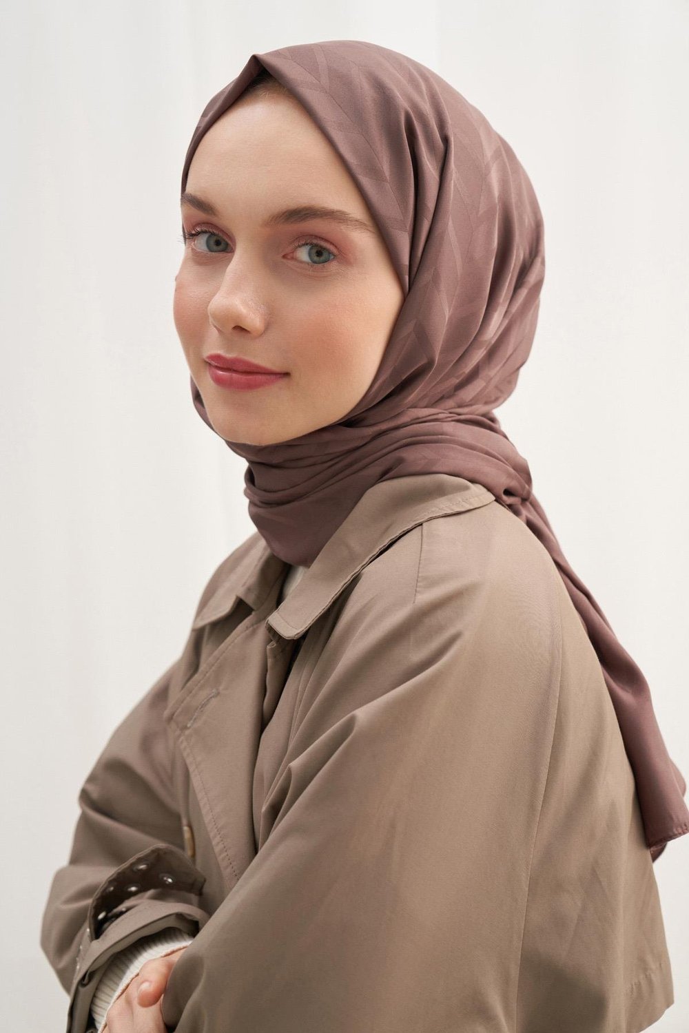 Baklava Desen Pamuk İpek Şal Soft Kahve