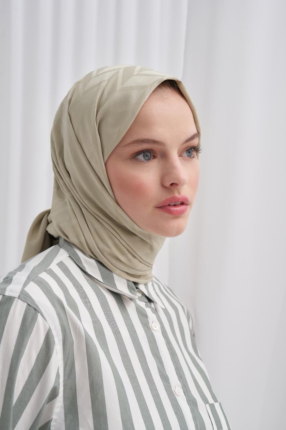 Baklava Desen Pamuk İpek Şal Soft Yeşil