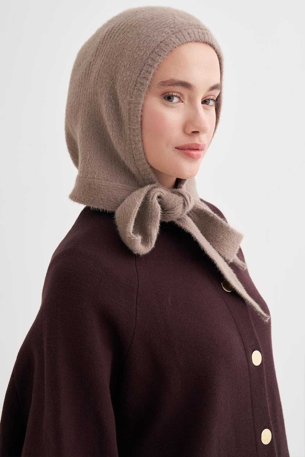 Knit Balaclava Bere Başlık Soft Kahve