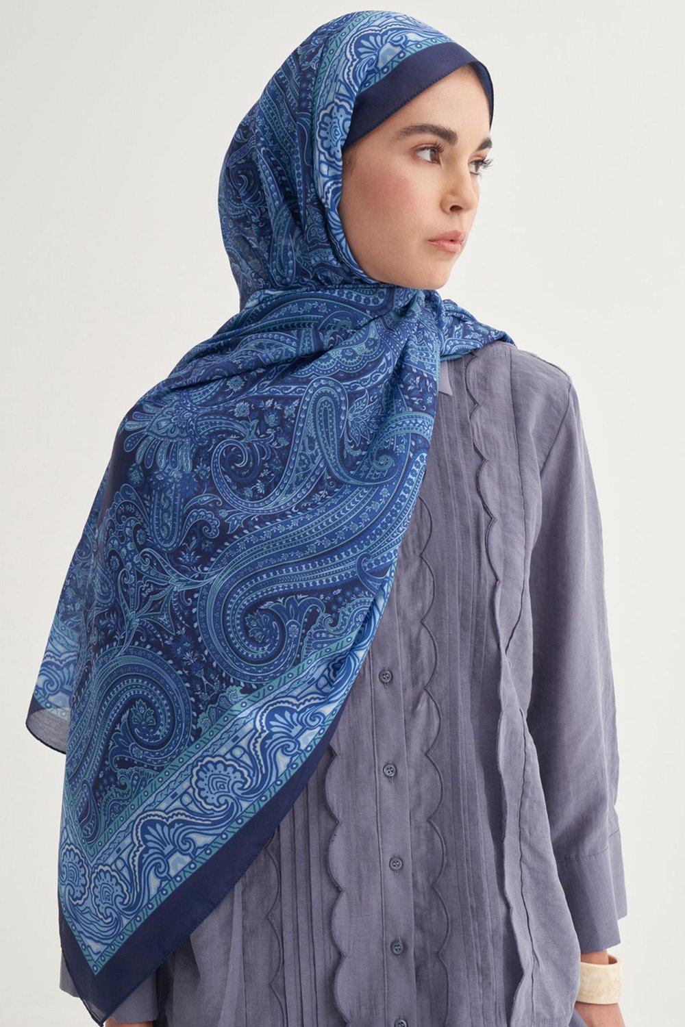 Ravena Gök Mavisi Nilla Pamuklu Şal
