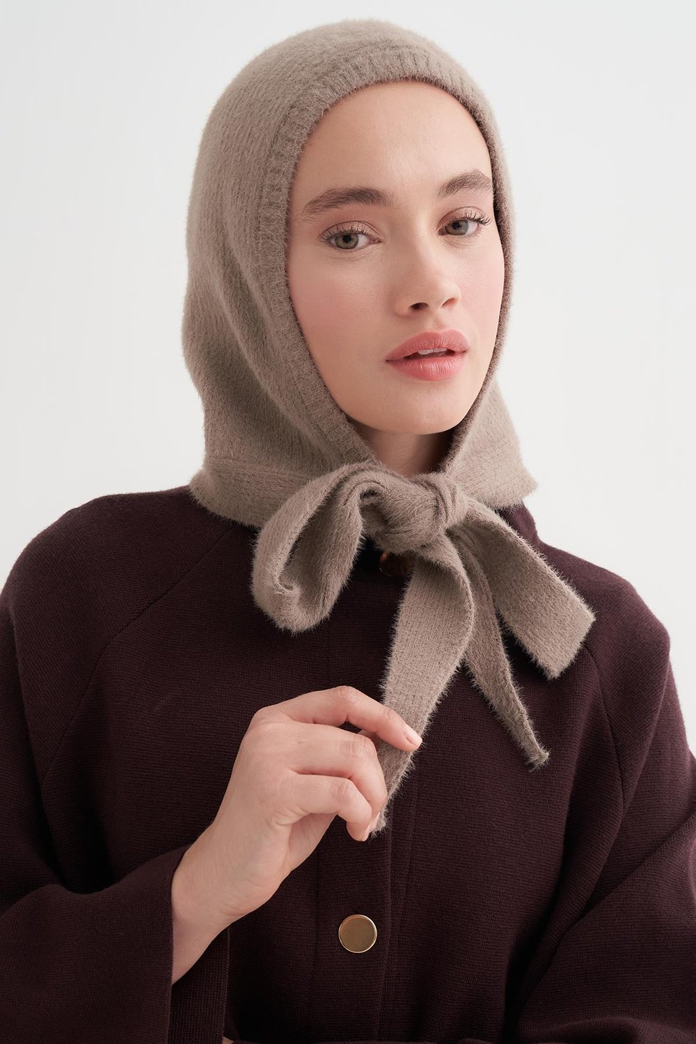 Knit Balaclava Bere Başlık Soft Kahve