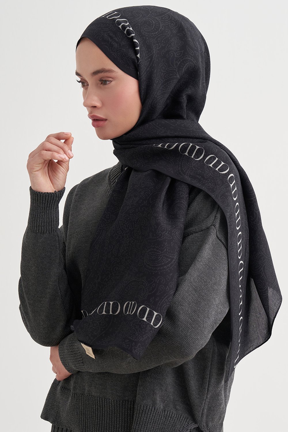 Elenora Monogram Floş Şal Siyah