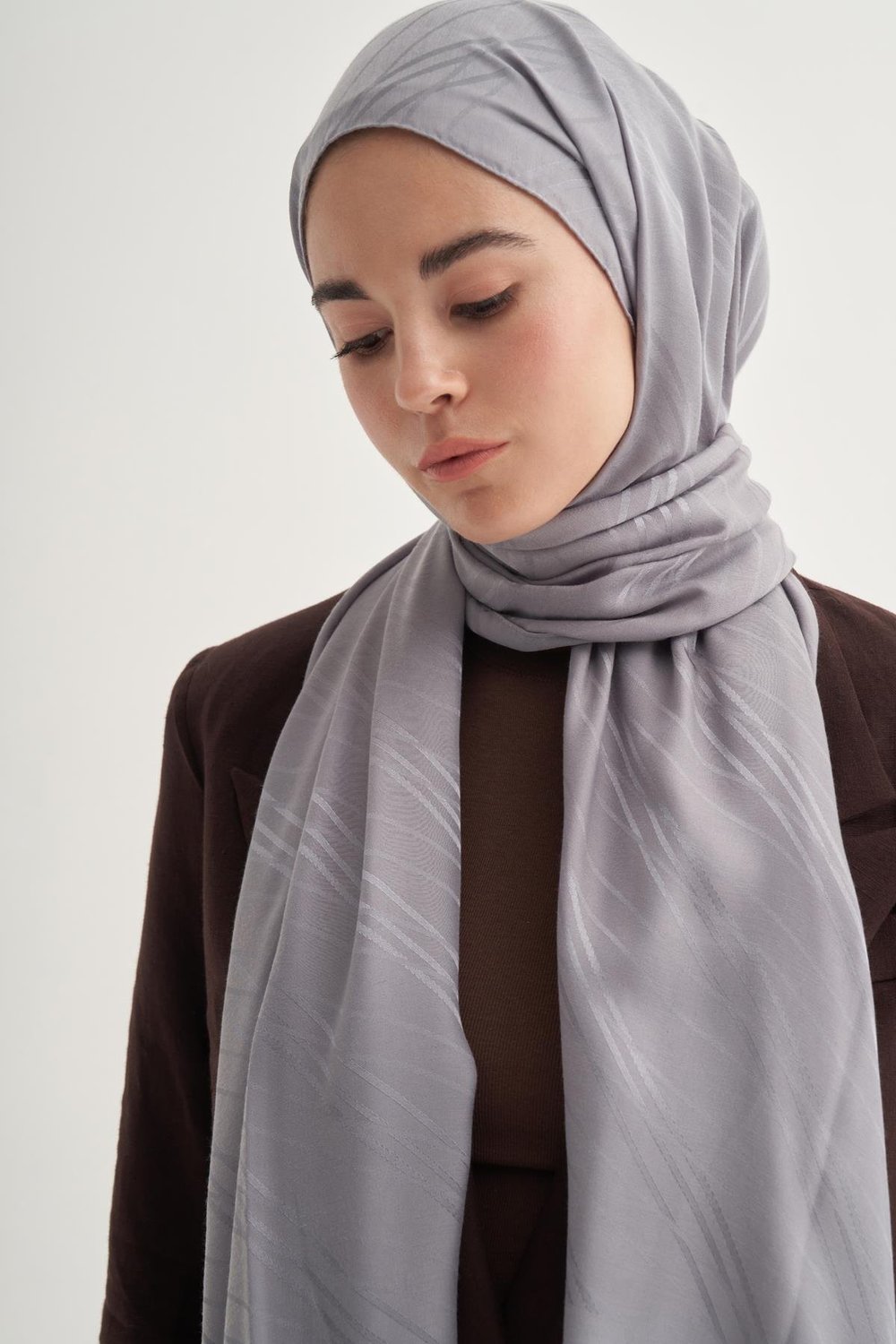 Simetrik Jakar İtalyan İpekli Şal Silver Gri