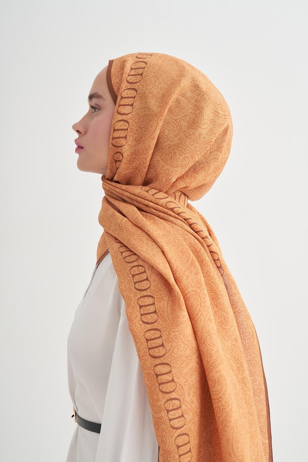 Elenora Monogram Floş Şal Turuncu