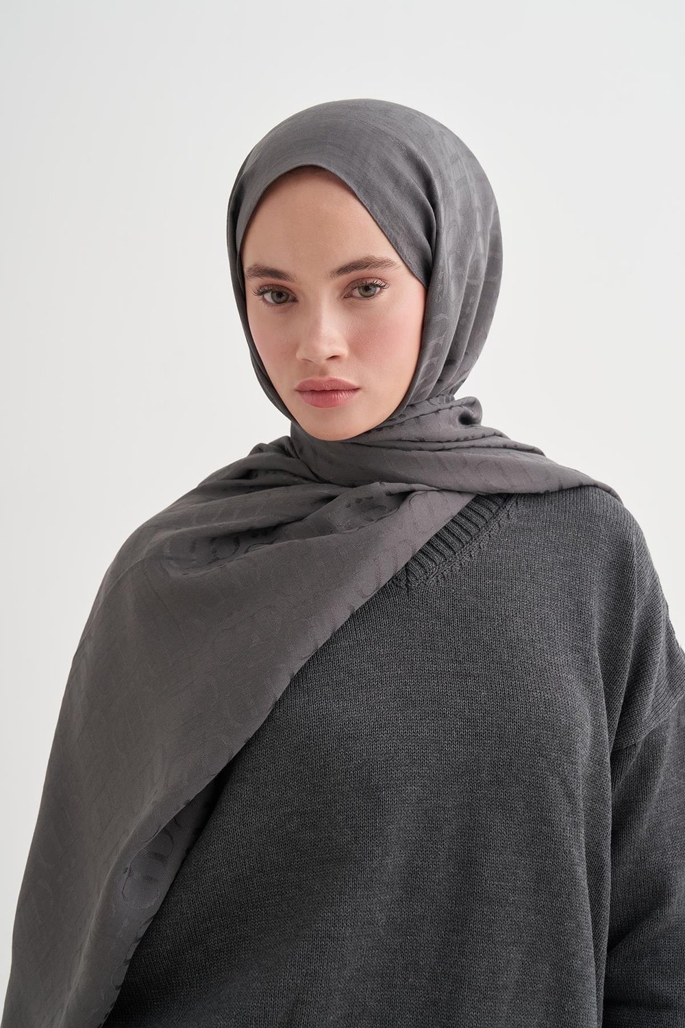 Luxe Desen Liora Pamuk Şal Antrasit