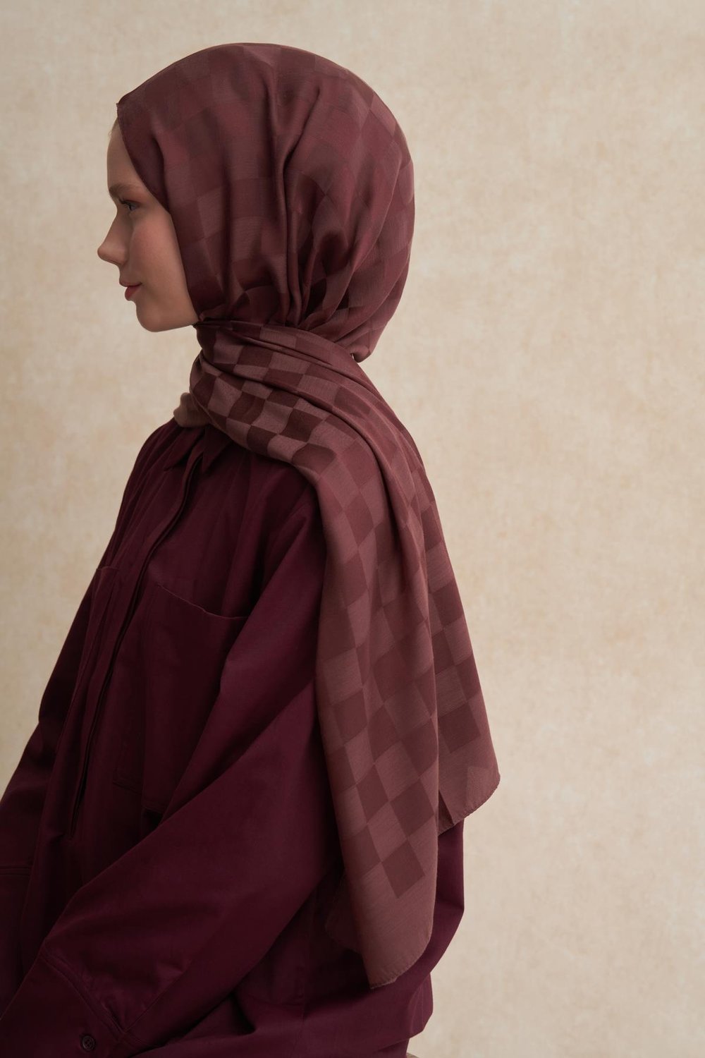 Dama Jakar İtalyan İpekli Şal Kızıl Kahve