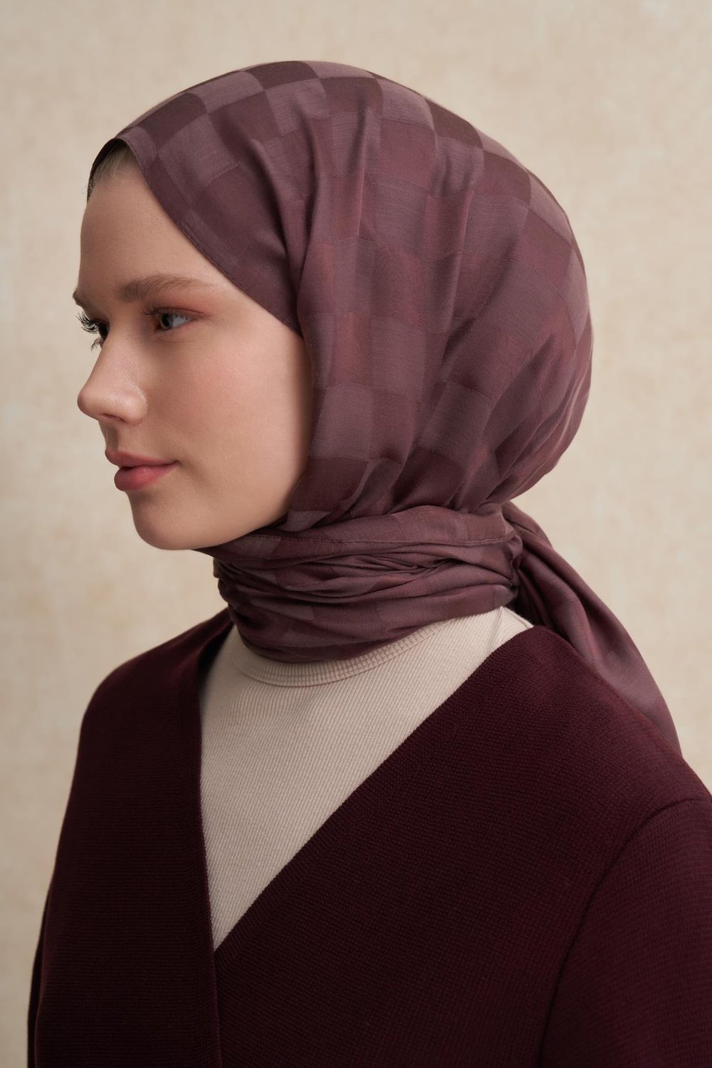 Dama Jakar İtalyan İpekli Şal Koyu Gül Kurusu