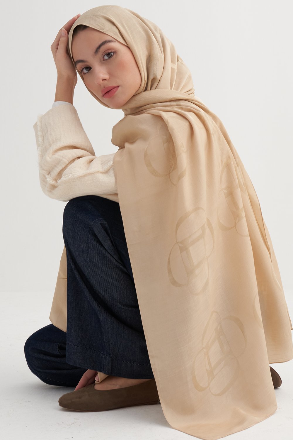 Aura Desen Rina Floş Jakar Şal Bej