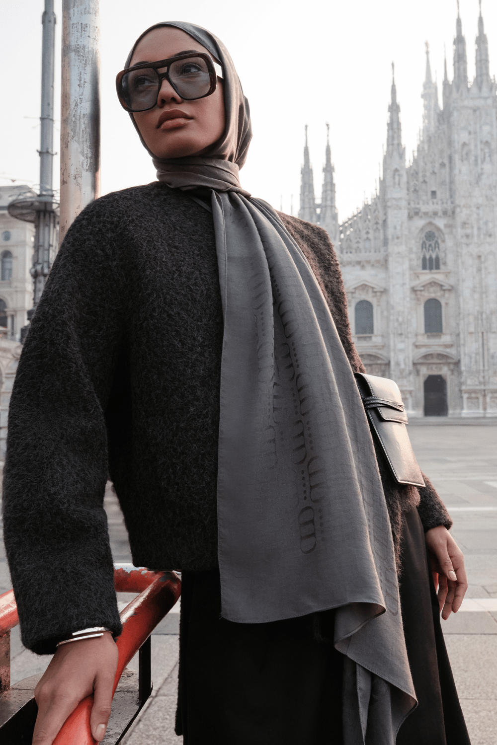 Luxe Desen Liora Pamuk Şal Antrasit