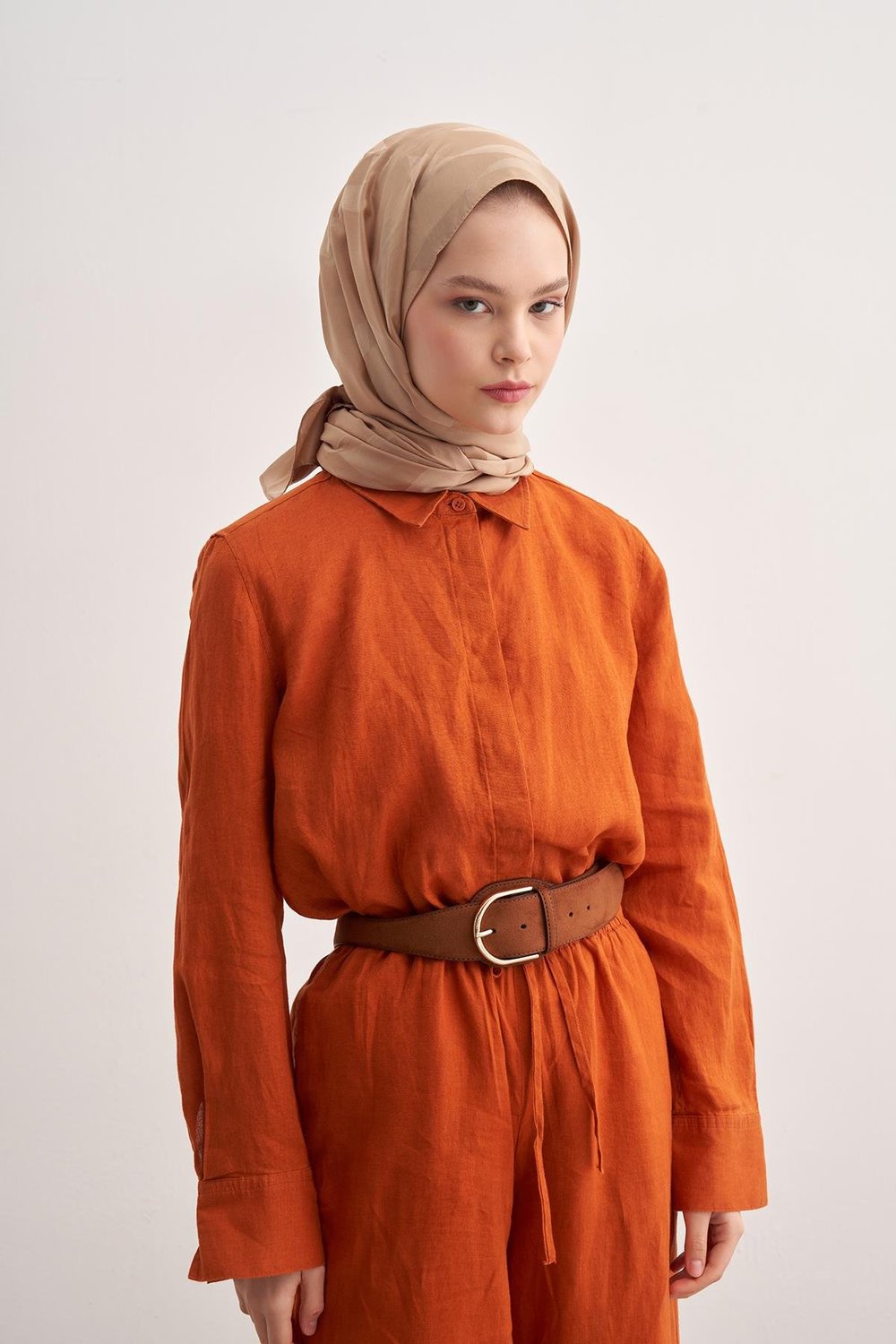 C Desen Monogram Pamuk İpek Şal Gold