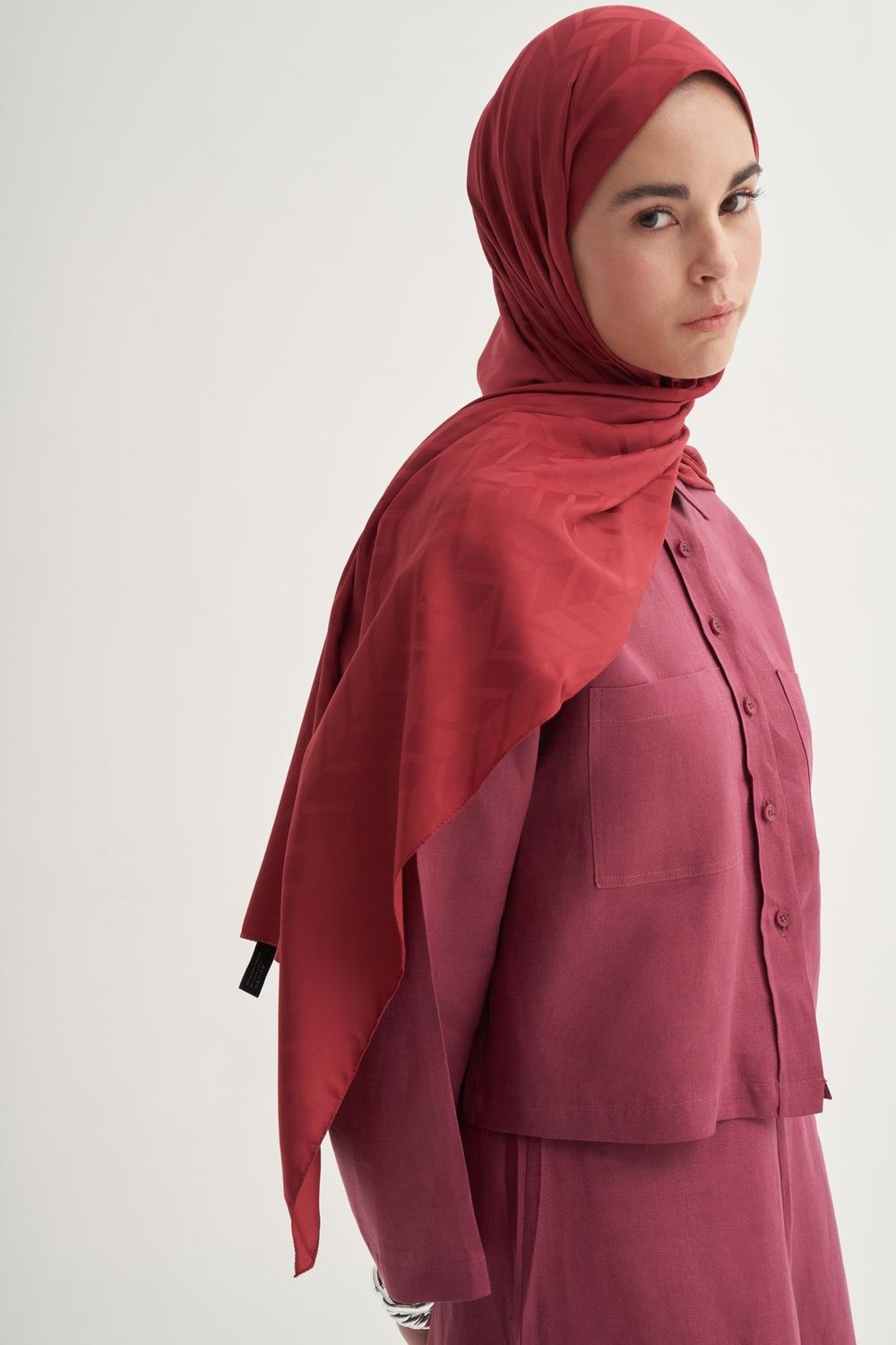 Baklava Desen Pamuk İpek Şal Bordo