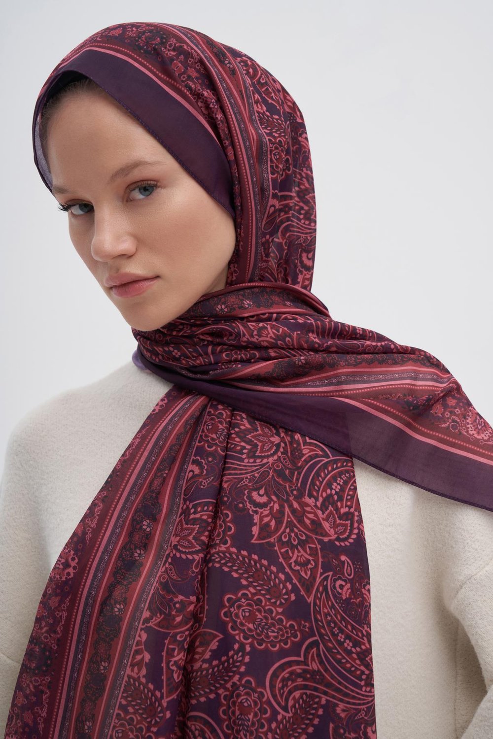 Etnik Mürdüm Nilla Pamuklu Şal