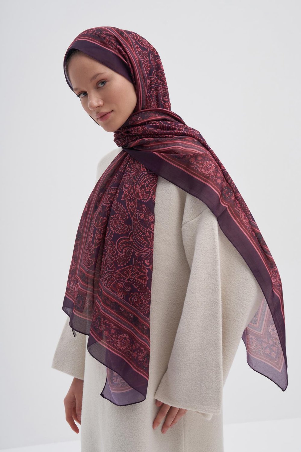 Etnik Mürdüm Nilla Pamuklu Şal