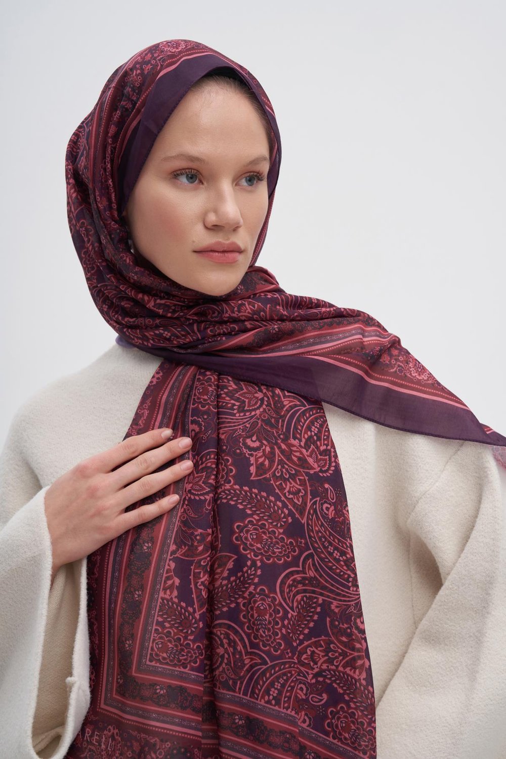 Etnik Mürdüm Nilla Pamuklu Şal