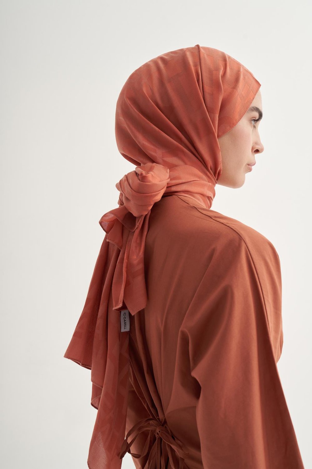 Yazı Desen Jakar İtalyan İpekli Şal Kiremit