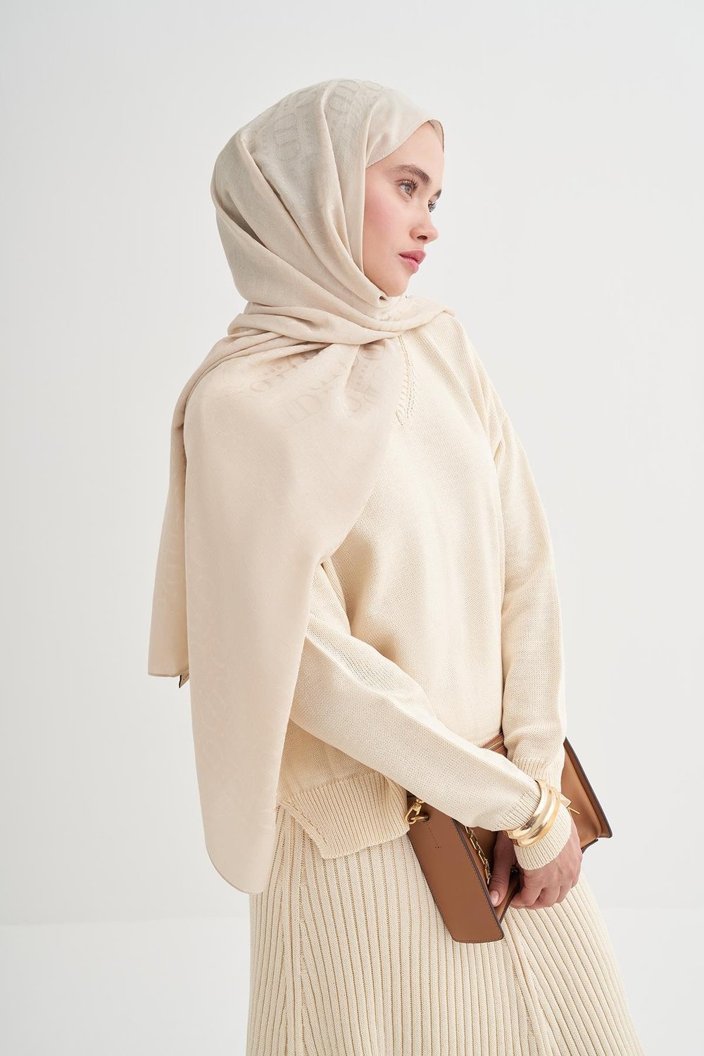 Luxe Desen Liora Pamuk Şal Bej