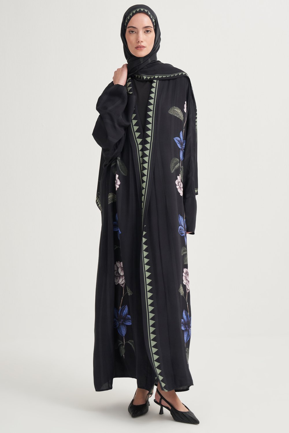 Blossra Premium Floş Abaya Siyah